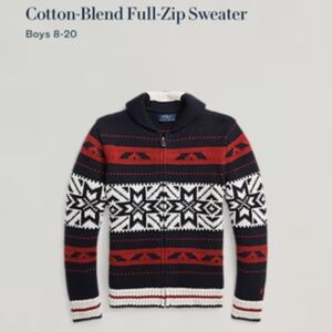 Boys Ralph Lauren Cotton Blend Full Zip Sweater Size L NWOT